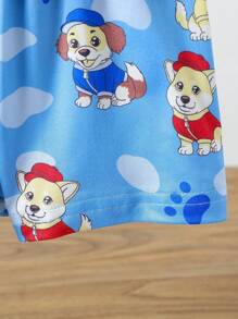 Young Boy Casual Cute Dog Cartoon Print Vest And Shorts Pajama Set - Royal Blue - View 3