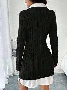 SHEIN Essnce Váy len nữ mùa thu màu xám phong cách Miumiu mặc đi làm, Váy len 2 trong 1, Váy ngắn dài tay bó sát mặc đi làm hàng ngày, Trang phục công sở, Trang phục mùa thu cho nữ, Váy giáng sinh cho nữ, Váy ôm bó sát mini ngày lễ tình nhân - màu đen - Xem 2