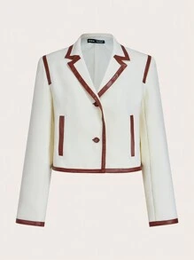 Maija 女士秋季修身翻领单排扣短夹克，节日 - 杏色 - 查看 8