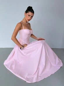 Aloruh Vestido largo elegante sin mangas con volantes y tirantes ajustables, adecuado para la primavera, el Día de San Valentín, citas, noches de salida, fiestas, club