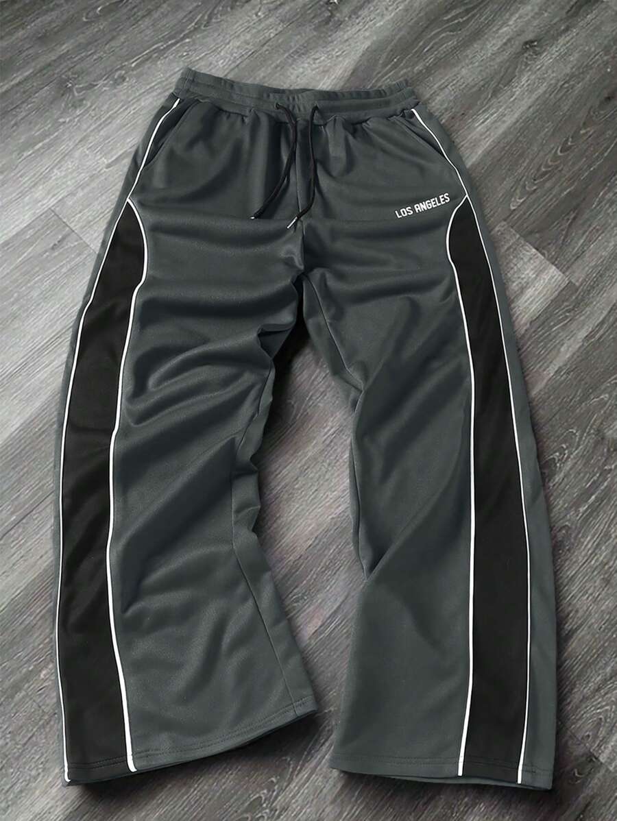 Manfinity EMRG Men's Letter Print Drawstring Waist Wide Leg Loose Sweatpants, For Rave - Multicolor - View 1