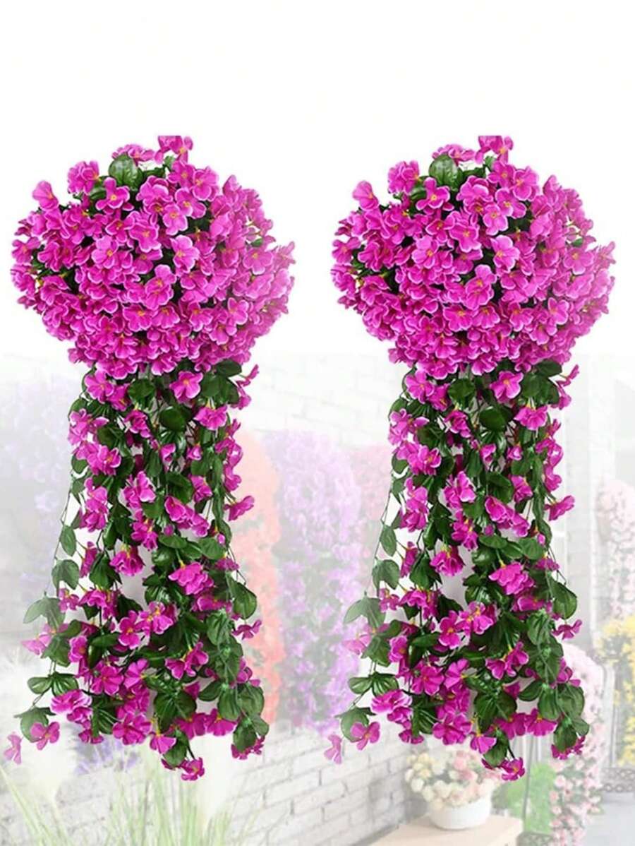 SHEIN 1 束 85 厘米/33.5 英寸人造紫罗兰吊花 - 假丝花瓣皇家紫色仿兰花植物，适用于家庭花园婚礼装饰、室内外吊紫罗兰、波西米亚风美学、派对背景、春夏装饰 - 中紫紅色 - 查看 1