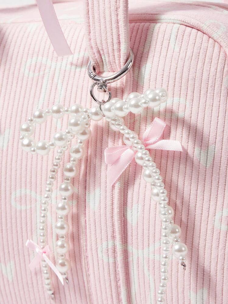 ROMWE Bolsa de Ombro de Moda em Veludo Corduroy Rosa, Bolsa Feminina com Laço e Estampa de Coração, Bolsa Fofa com Laço para Mulheres, Combina Perfeitamente com Looks de Outono Femininos, Rosa, Laço, Kawaii - Rosa chiclete - Visão 5