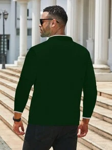 Manfinity Homme Plus Size Men's Casual Contrast Trim Polo Shirt For Autumn - Dark Green - View 2