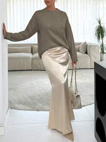 EURMUSE Suéter casual de mujer beige con tejido suave de lana cepillada - Beis - Ver 3