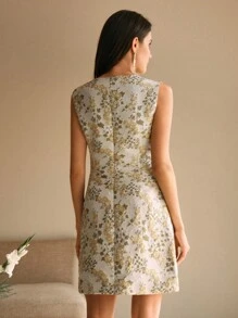 Anewsta 秋季优雅高端提花串珠无袖女式连衣裙 - 彩色 - 查看 5