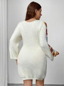 Celure Vestido holgado de punto bordado de colores para mujer de talla grande