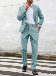 Calvornis 男士简约缺口领长袖上衣和裤子套装