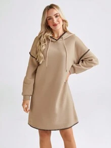 SHEIN LUNE Women's Casual Thicker Straight Loose Hooded Knit Mini Dress, Fall/Winter 2024 New Collection - Brown - View 5