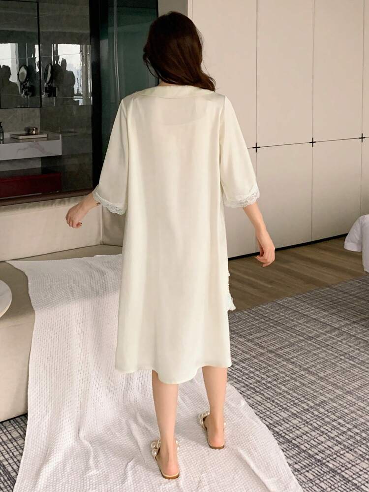 Lace Patchwork Loose Comfortable Women's Sleepwear Dress, Moo Moo Pajama