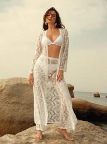 Anewsta Women's Casual Minimalist Fashion Kimono & Cover Up Pants, Suitable For Daily Wear, For Summer Beach Vacation - White - View 6