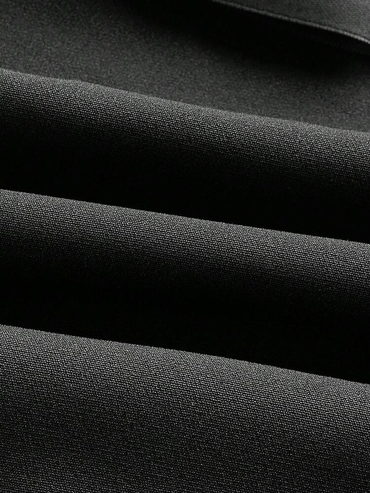 SHEIN Maija Black Collar & Hem Bow Accent Fitted Long Sleeve Women Cocktail Skirt, Versatile For Parties, Valentine's Day Festival