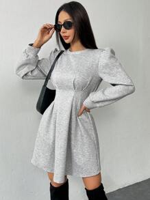 Chiquease 纯色落肩收腰休闲套头衫秋季卫衣 - 灰色 - 查看 4