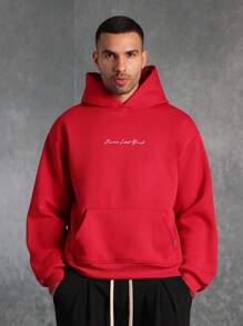 SUMWON Never Look Back Heavyweight Premium Pullover Hoodie Casual Streetwear Sweatshirt With Kangaroo Pocket Autumn Winter Essential - Red - View 1