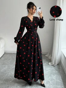 Selianne Mid-Length Criss-Cross Waist & Neck Strap Design Dress, Valentine's Day Fall Cloth For Women - Red and Black - View 1