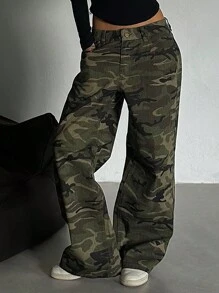 DAZY Pantalones vaqueros sueltos y casuales de verano para mujer con estampado de leopardo