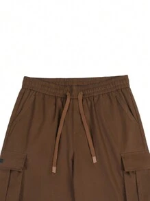 Manfinity EMRG Pantalones cortos tipo cargo para hombres con cintura con cordón y bolsillo de volteo, corte holgado