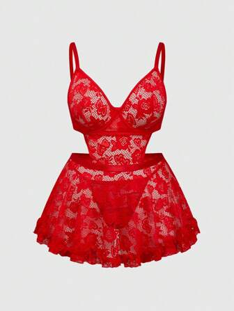 Conjunto de vestido de encaje talla grande para el Día de San Valentín