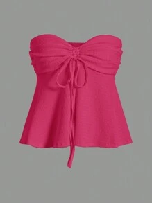Sweetina Lindo Top De Bandeu De Cordón Para Vacaciones De Señora - Rosa Fucsia - Ver 6