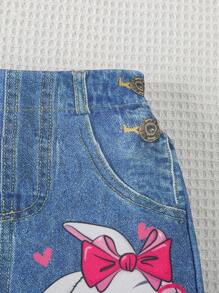 全新春夏女童4-7岁日常休闲、户外、派对4-7岁小女孩时尚牛仔效果A字裙 - 藍色 - 查看 8