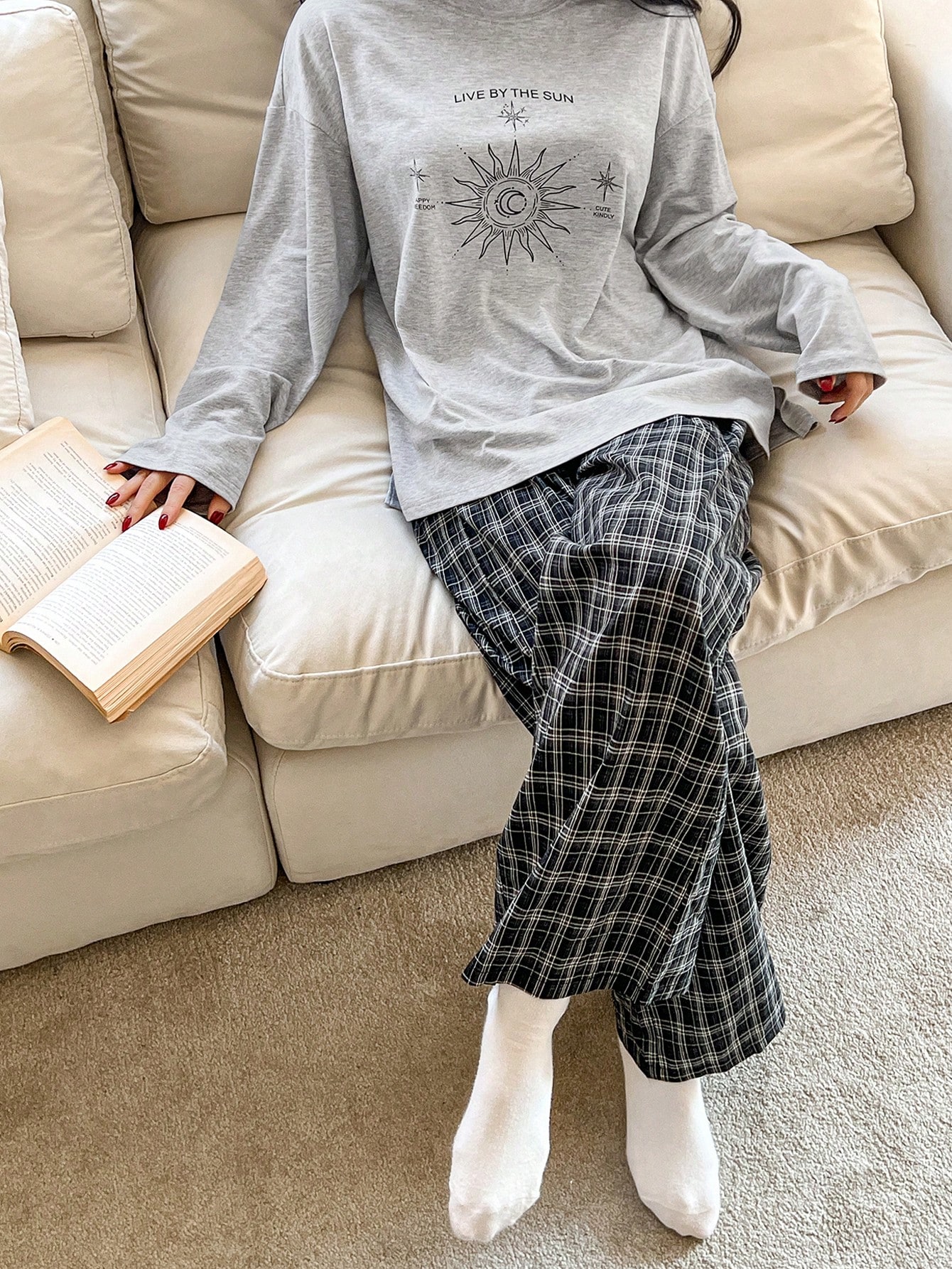 DAZY مجموعة بيجامة مطبوعة مريحة وفضفاضة للنساء، مل...