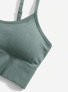 Easithlete 4 件套女士纯色圆领插肩袖短袖 T 恤、吊带背心、短裤和长裤无缝运动装健身女士套装女士紧身裤套装 - 墨綠色 - 查看 5