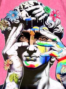 ROMWE MEN Street Life Men's Printer Round Collar Short Sleeve T-Shirt - Pink - View 3