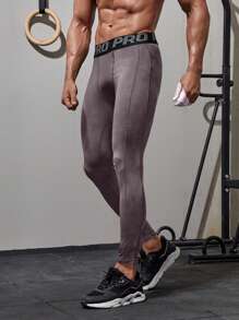 Manfinity Running Men's Letter Elastic Sports Leggings - Purple - View 5