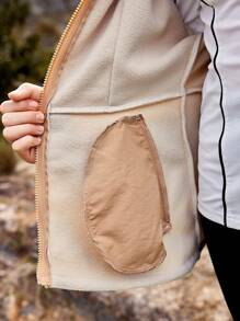 SHEIN Chaqueta de cuello alto de forro polar suave con parches, para uso casual al aire libre, adecuada para niñas/adolescentes, cómoda para actividades al aire libre, uso diario y fotografía en la ciudad