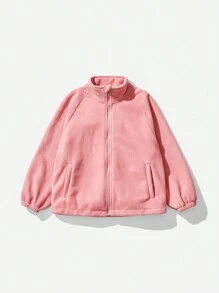 SHEIN 2pcs Tween Girl Zip-Up High Collar Fleece Jacket + Zip-Up Sherpa Jacket, Warm For Fall/Winter - Multicolor - View 6