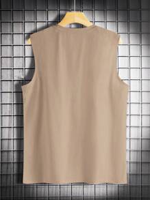 Manfinity LEGND Men's Casual Lion Print Round Neck Tank Top Lion Shirt Men - Coffee Brown - View 2