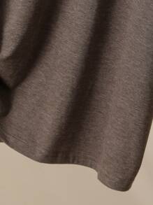 Lacomfia Plus Size Women Jednolity Kolor Okrągły Dekolt Opuszczone Ramiona Ściągacz Luźny T-shirt