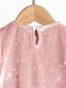 姐妹款甜美飘逸亮片荷叶边圆领盖袖优雅休闲派对连衣裙，适合女婴和幼儿，夏季 - 粉色 - 查看 5