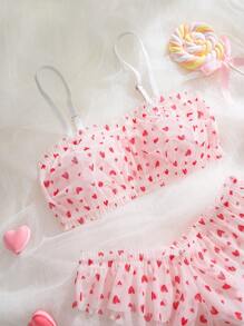 PetitDoll 2pcs/Set Valentine's Day Cute Mesh Heart Sexy Lingerie Set, Kawaii - Baby Pink - View 5