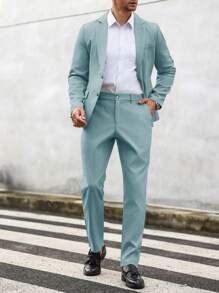 Calvornis 男士简约缺口领长袖上衣和裤子套装