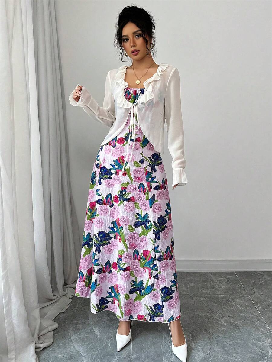 Modelyn 2 件套女士休闲连衣裙和夹克套装,简约时尚,日常穿着 - 玫紅色 - 查看 1