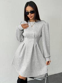 Chiquease 纯色落肩收腰休闲套头衫秋季卫衣 - 灰色 - 查看 5