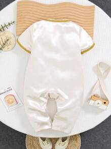 SHEIN Newborn Baby Boys Lovely Gold Short Sleeve Jumpsuit Suitable For Birthday Party, Evening Gala, Performance, Wedding, One-Month, Christening And 1st Birthday Celebration, Summer - Multicolor - View 2