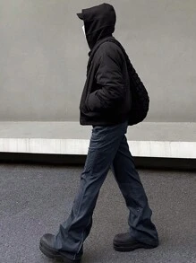 Manfinity Roghcode Men's Zipper Design Flare Leg Casual Pants - Navy Blue - View 3