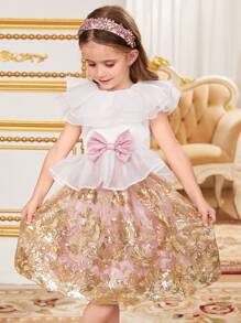 SHEIN 2pcs/Set Young Girl Woven Ruffle Top And Woven Ditsy Ditsy Floral Skirt - White - View 3