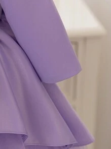 SHEIN Glamorique Kids 圣诞公主女童礼服舞会礼服，女婴长袖缎面连衣裙，带蝴蝶结，薄纱裙，秋冬季，万圣节 - 淡紫色 - 查看 8