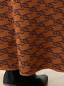 Modelyn Women's Stand Collar Long Sleeve All-Over Print Simple Long Sweater Dress - Brown - View 8
