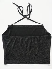 SHEIN EZwear Áo crop top không tay xếp ly cổ tròn màu trơn dành cho nữ - màu đen - Xem 5