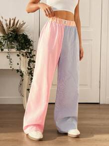 SHEIN EZwear 女款字母贴布宽腿宽松拼色条纹裤