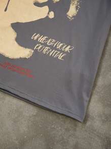 Manfinity EMRG Men's Pentagram & People Graphic Round Neck Short Sleeve Casual T-Shirt And Drawstring Waist Shorts Set - Black and White - View 7