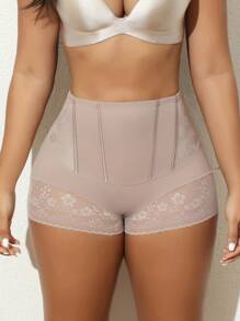 Sexy Lace Patchwork Elegant Women's Slimming Shorts - Coffee Brown - View 2