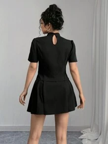 Chiquease Fashionable Chinese Style 3D Floral Pleated Skirt 2 Pieces Set