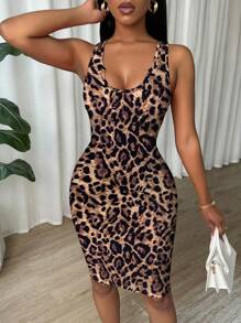 Eryvara Tie Dye Pleated Slim Fit Sleeveless Bodycon Dress For New Year Clothes - Coffee Brown - View 3