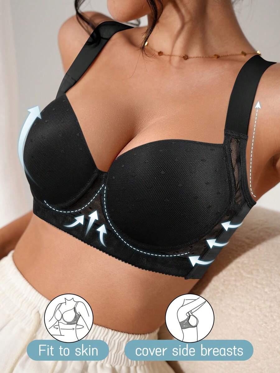 DesireSculpt 1 Áo ngực thể thao nữ có gọng, thời trang đơn giản, mặc thường ngày - màu đen - Xem 1