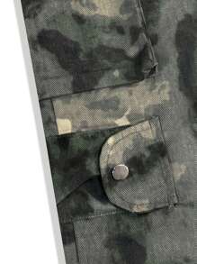 Manfinity Roughcore 男士复古渐变直筒工装裤，多口袋迷彩军旅风格长裤，男士街头复古染色长裤，多口袋迷彩裤，适合日常街头酷装，适合朋友、丈夫、男朋友的礼物，秋季 - 軍綠色 - 查看 3